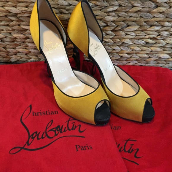Christian Louboutin Mustard-Gold and Black Heels - Picture 5 of 16